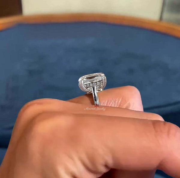 Asscher moissanite engagement ring hidden halo gold cathedral wedding ring 9CT solitaire asscher cut ring large diamond anniversary ring