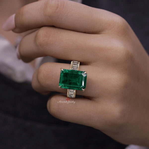 green emerald 14k gold anniversary ring for women