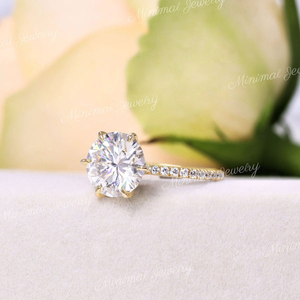 2.5 CT Round cut moissanite engagement ring solitaire round brilliant claw 6 prong promise wedding ring simple engagement ring for women