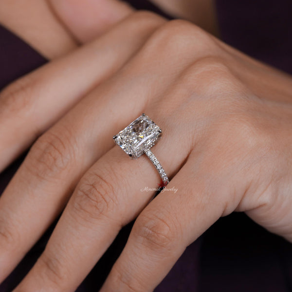 Lab Grown Diamond Ring 4CT Radiant Cut Engagement Ring for Women Hidden Halo IGI Certified diamond Wedding Ring for women promise ring her