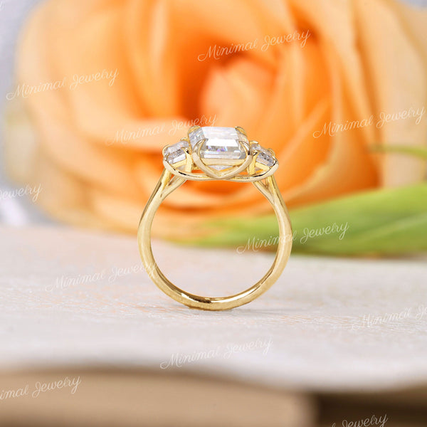 3.48 TCW Three Stone Emerald Cut Moissanite Engagement Ring,trellis set,three stone moissanite ring,3 Stone Emerald Cut Ring,wedding ring