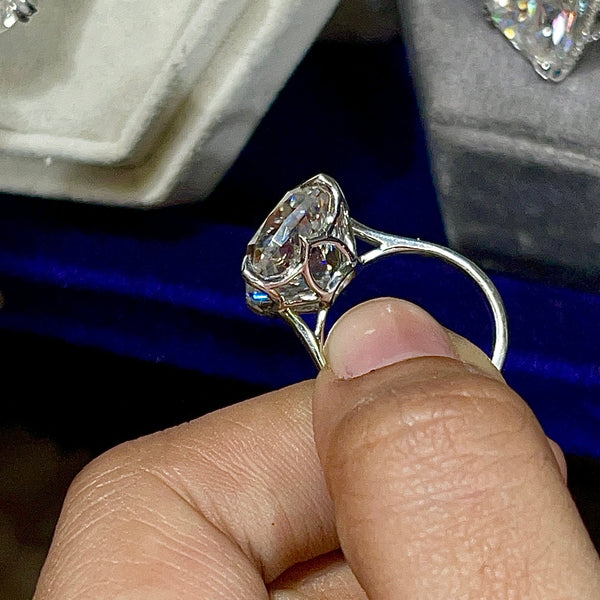 14 CT elongate cushion cut engagement ring large solitaire cushion cut moissanite engagement ringdiamond cocktail Cathedral wedding ring