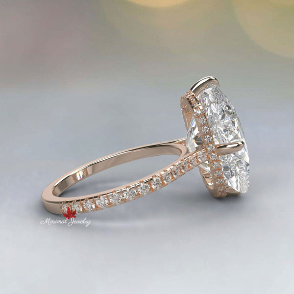 12 CT cushion cut Moissanite engagement ring,hidden halo,Kim Kardashian celebrity style huge elongated cushion,solitaire Cathedral ring