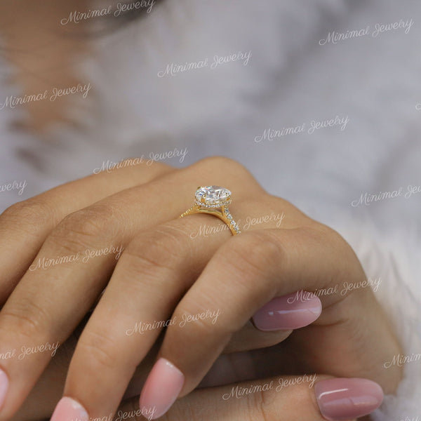 2.5 CT Cushion Cut Moissanite,hidden halo Engagement Ring,solitaire elongated cushion Cathedral ring,kim kardashian ring style wedding Ring