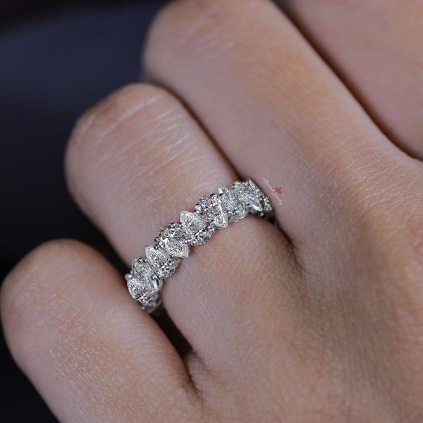 3.62tcw pear wedding band,full eternity band,5*3mm moissanite wedding band,unique eternity ring,diamond thick modern,matching stackable ring