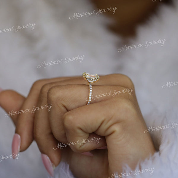 2.5 CT Emerald cut engagement ring,hidden halo,Moissanite Emerald solitaire ring,1.5mm thin band,modern aniversary ring,wedding ring,women