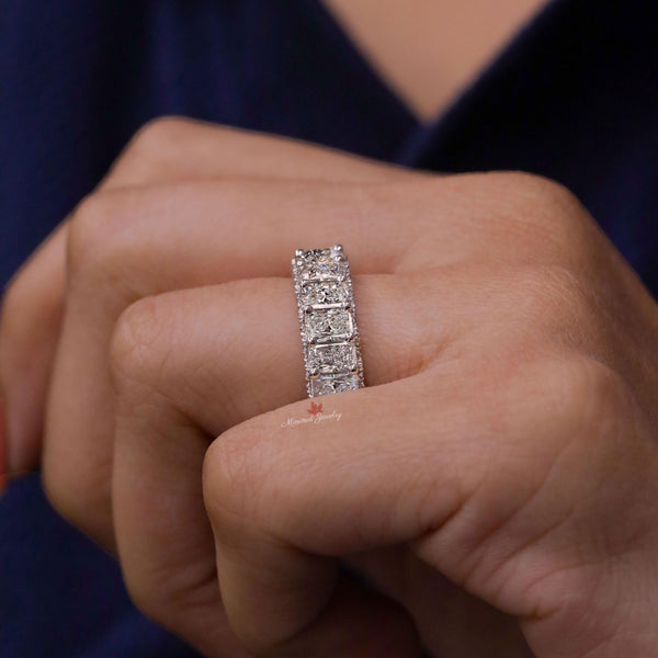 Moissanite wedding band Radiant eternity band,7.23 TCW full eternity ring,modern thick anniversary 4mm wedding band,Matching stackable rings