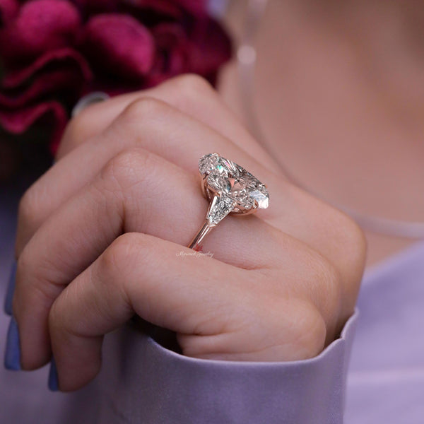 10 CT Oval moissanite engagement ring Three stone ring celebrity style kite&large oval cut moissanite Ring big diamond cocktail wedding ring