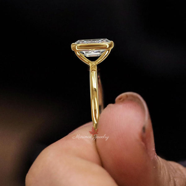 Emerald Cut Engagement Ring 4CT Lab Grown Diamond Bezel Set Ring 14K Gold Solitaire Ring VVS clarity IGI Certified diamond Wedding ring