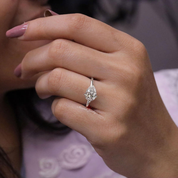 pear east west engagement ring 1.8CT solitaire lab grown diamond pear shaped ring CVD diamond wedding ring anniversary gift promise ring her