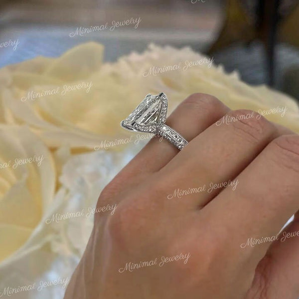 10CT Princess Cut Moissanite Engagement Ring 14K White Gold Solitaire Wedding Anniversary Ring for Women