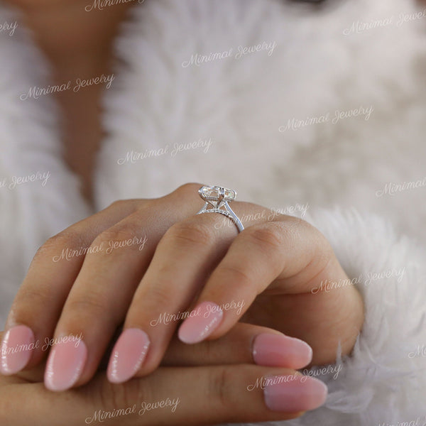 3 CT radiant cut moissanite engagement ring hidden halo wedding Ring pave bridge 14k Gold Cathedral ring solitaire simple engagement ring