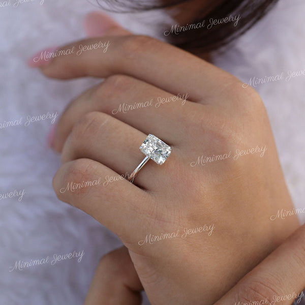 2.7CT radiant cut moissanite engagement ring solitaire engagement ring 14k white gold radiant moissanite hidden halo ring wedding ring women