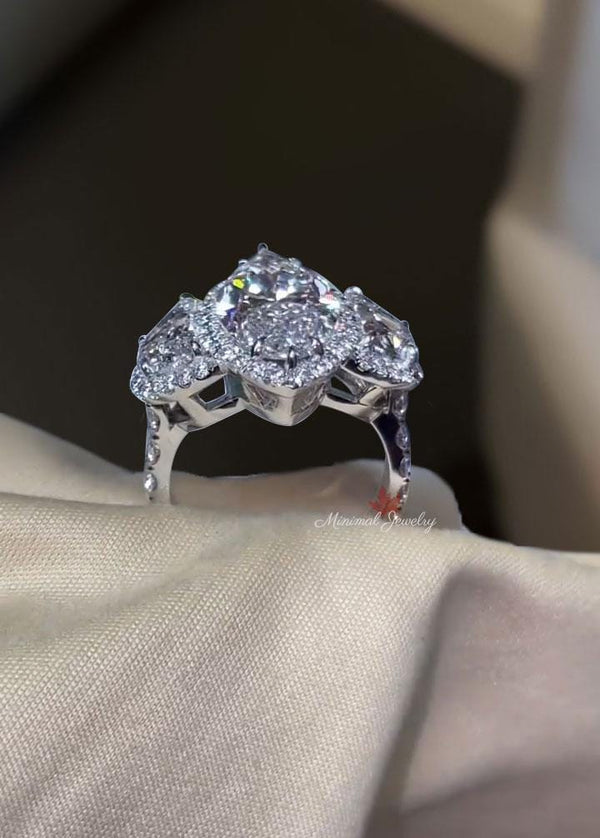 Lab Grown Diamond Ring 4CT marquise engagement ring IGI certified diamond Three stone ring Halo diamond wedding ring for women anniversary