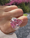 10.5 CT pink moissanite pear shaped engagement ring,large Three stone,trillion&pink pear moissanite,celebrity style cocktail wedding ring
