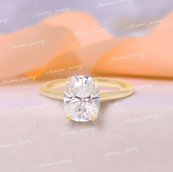 2.5 CT cushion cut moissanite engagement ring,hidden halo,double prong,solitaire elongated cushion Cathedral ring,bridal wedding ring set