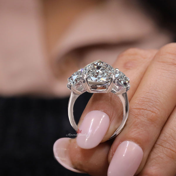 Pear Lab Grown Diamond Engagement Ring Three stone Wedding ring 4CT pear shaped CVD lab created diamond Teardrop annivesary ring 14k gold