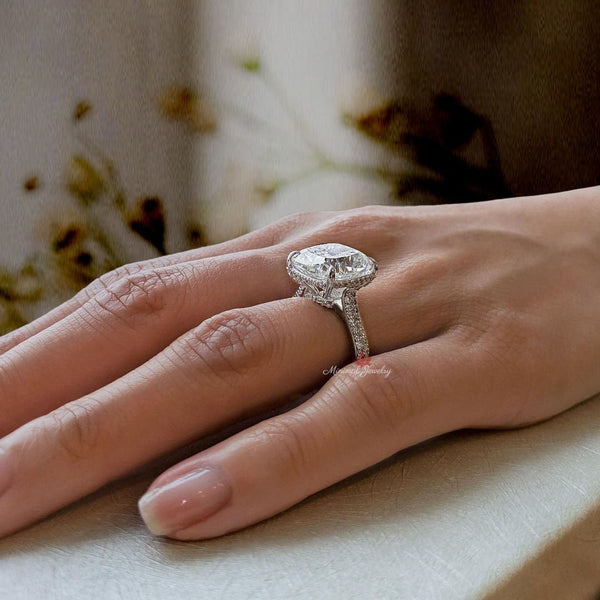 12CT Round Moissanite Wedding Ring for Women Hidden Halo 14K Gold Cathedral Anniversary Ring