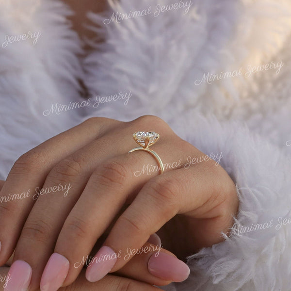 2.5 CT cushion cut engagement ring,hidden halo moissanite ring,unique double prong,14k elongated cushion,modern trendy,wedding ring,women