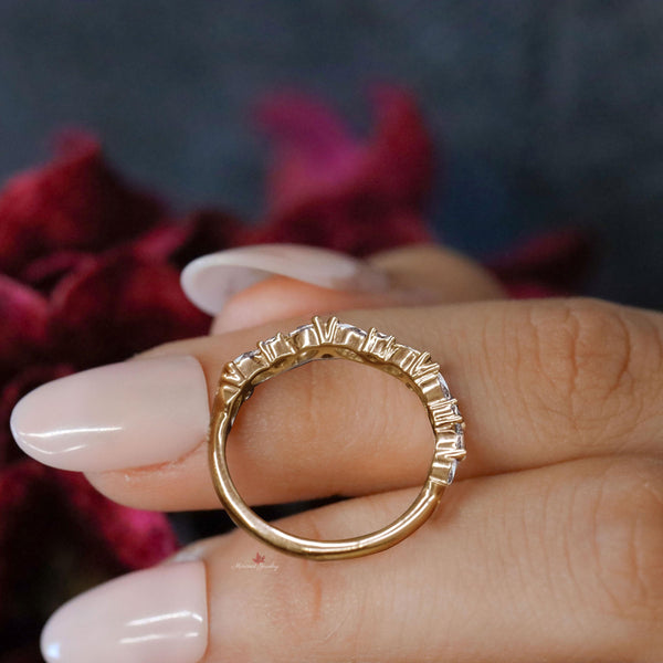 moissanite wedding band,unique marquise band ring,vintage,half eternity cluster ring,marquise wedding band,Solid Gold dainty Stacking ring