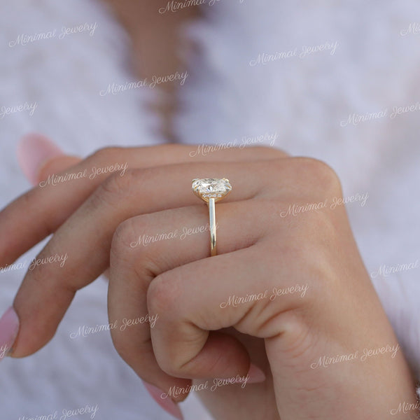 2.5 CT cushion cut moissanite engagement ring,hidden halo elongated cushion,solitaire Cathedral ring,double claw prong,14k gold,wedding ring