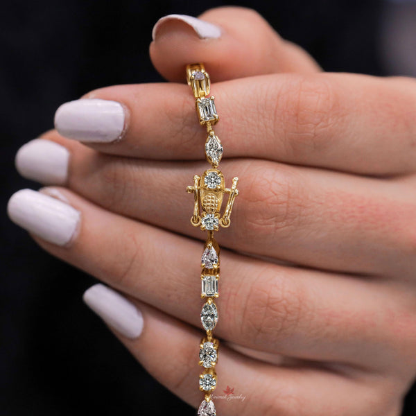 Moissanite tennis bracelet,solid 14k gold bracelet,bezel set bracelet,multi shape moissanite bracelet,lab diamond tennis bracelet,wedding