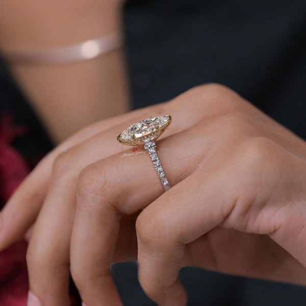 5CT Marquise Moissanite Engagement Ring Hidden Halo Peekaboo Solitaire 14K Two Tone Solid Gold Marquise cut Wedding Anniversary Ring women