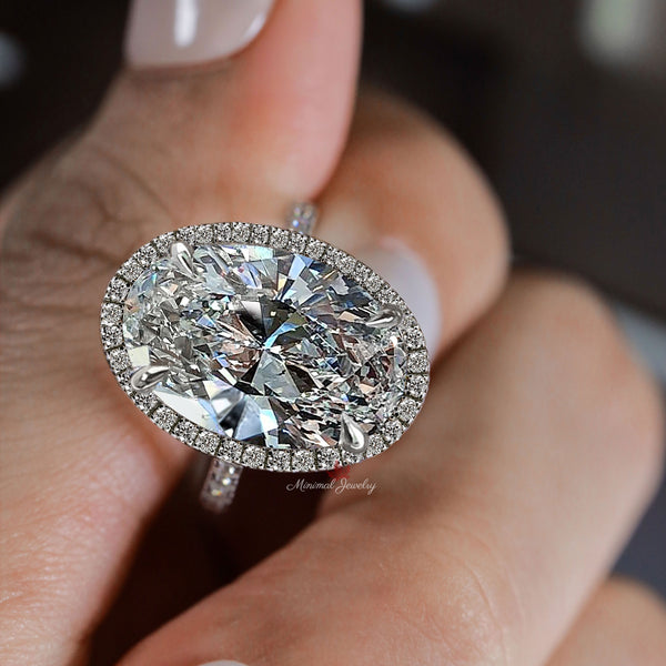 8.5 CT Halo oval cut moissanite engagement ring,huge big large Oval engagement ring,luxury celebrity style,Solitaire cathedral wedding ring