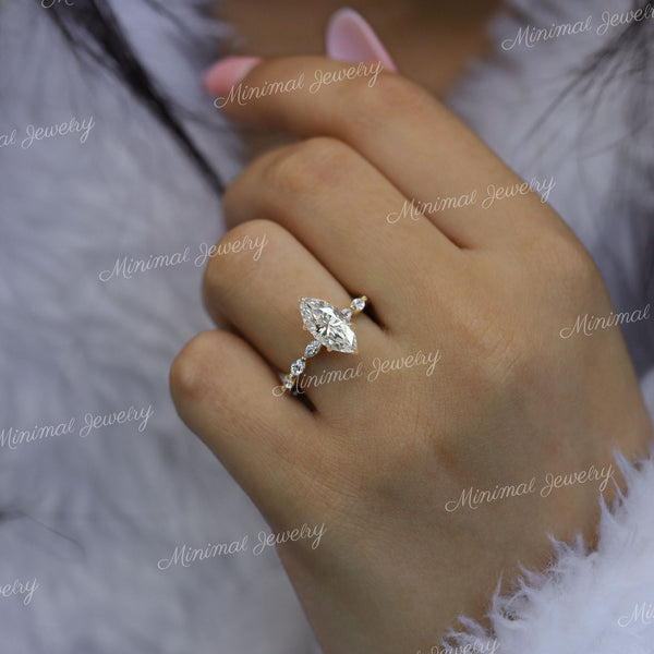 2.5 CT marquise cut engagement ring,moissanite marquise hidden halo,unique marquise solitaire,vintage style engagement ring,anniversary ring
