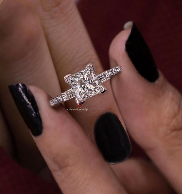 1.3CT Princess Cut Lab Grown Diamond Ring Solitaire simple Engagement Ring IGI Certified diamond Wedding Ring Dainty promise ring for her