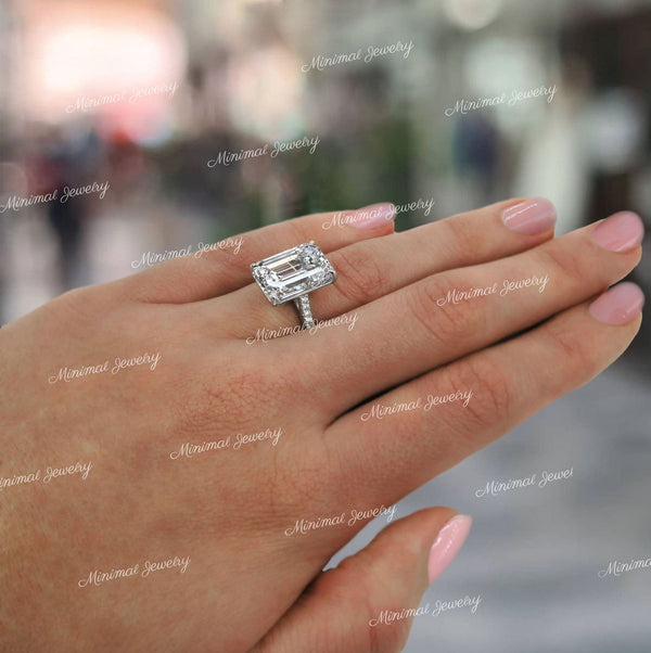 Emerald Cut Moissanite Engagement Ring 16CT Large Solitaire Ring Celebrity Style Statement Wedding Anniversary Ring for Women big diamond