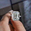 Emerald cut moissanite engagement ring 13.5 CT solitaire halo wedding ring large diamond cocktail ring gold cathedral ring anniversary ring