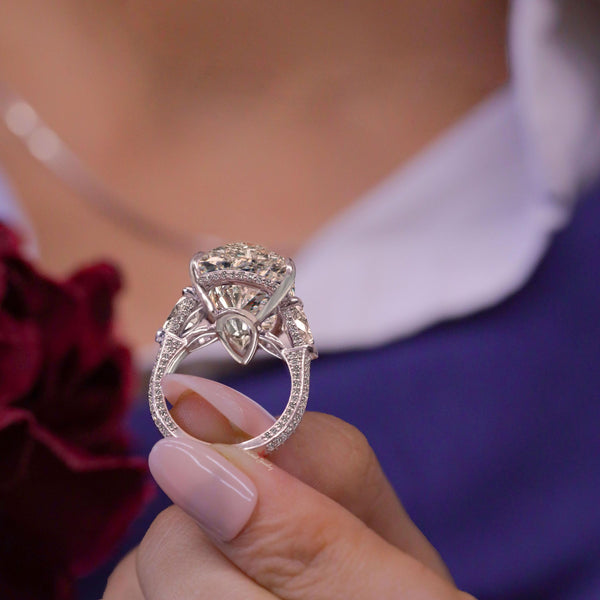11CT pear shaped engagement ring Three Stone large Pear Moissanite ring hidden halo statement Wedding Ring big diamond anniversary ring