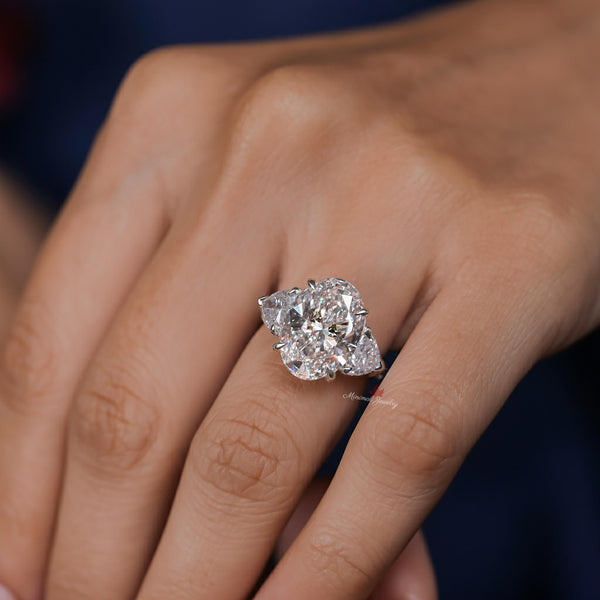 7CT oval lab grown diamond ring Three stone engagement ring platinum igi certified oval cut lab diamond wedding ring women anniversary ring