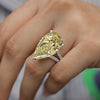 21 CT Canary yellow pear shaped engagement ring large moissanite fancy yellow diamond statement cocktail ring yellow sapphire ring wedding