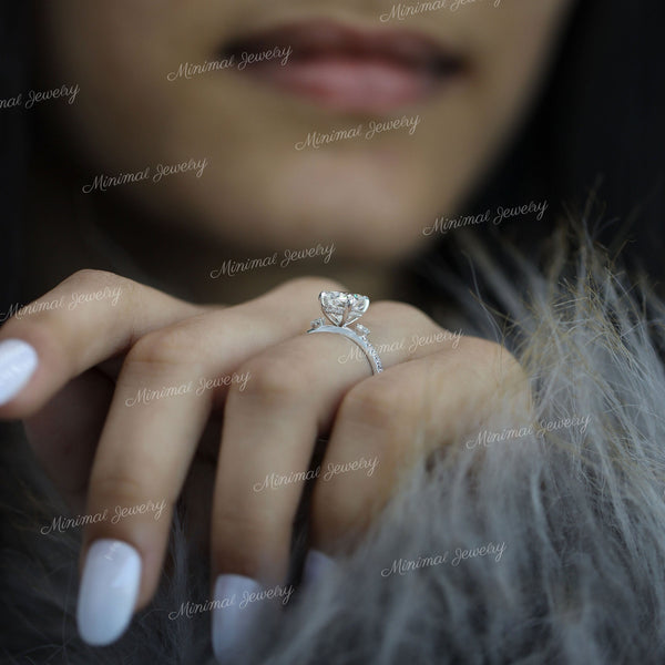 2.5CT Three stone cushion cut moissanite engagement ring,hidden halo,elongated cushion Moissanite cluster ring,white gold meghan markle ring