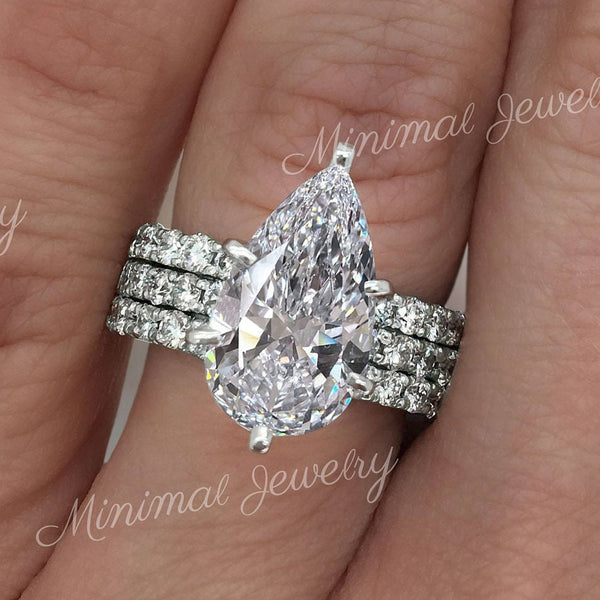 6CT pear shaped engagement ring set solitare Pear cut moissanite engagement ring joint moissanite bridal set luxury wedding anniversary ring