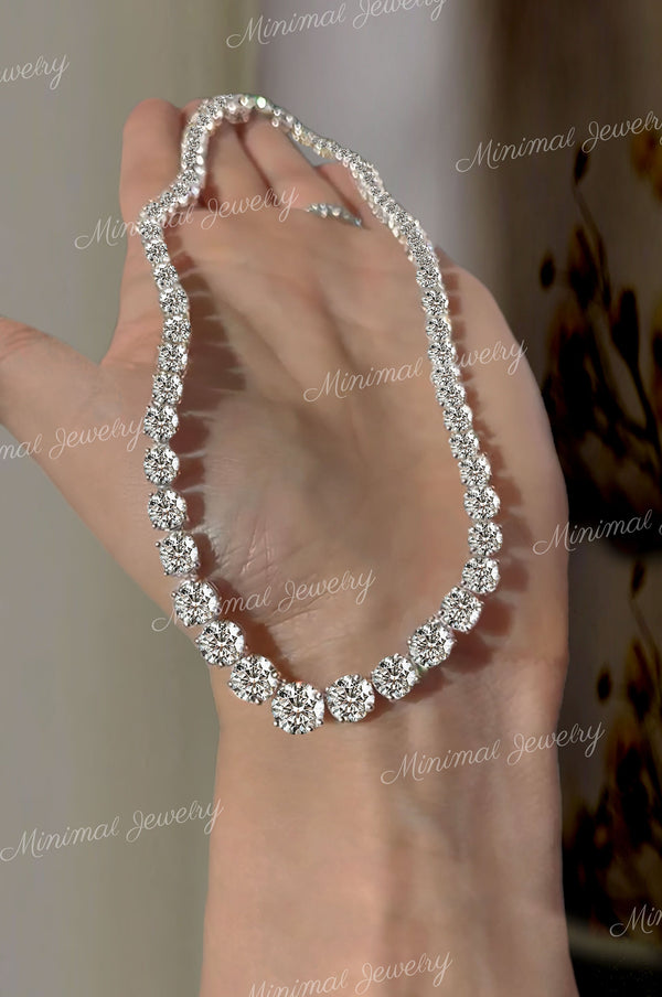 Moissanite Tennis necklace,14k solid gold moissanite necklace,vvs moissanite choker necklace,white gold tennis necklace,tennis choker chain