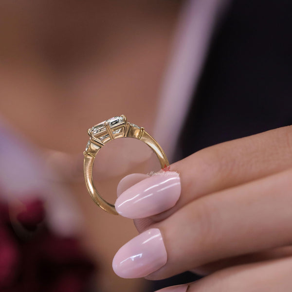 Asscher lab grown diamond ring with bezel set Three stone IGI Certified 2CT Asscher cut Lab diamond ring Wedding ring women anniversary ring