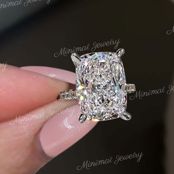 10 CT Large cushion cut moissanite engagement ring,big solitaire hidden halo,elongated cushion crushed ice moissanite,diamond wedding ring