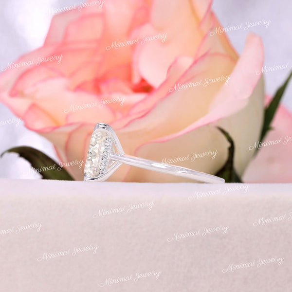 3CT Radiant moissanite engagement ring,14k white gold,hidden halo,solitaire radiant cut ring,claw prong,Cathedral ring,anniversary gift ring