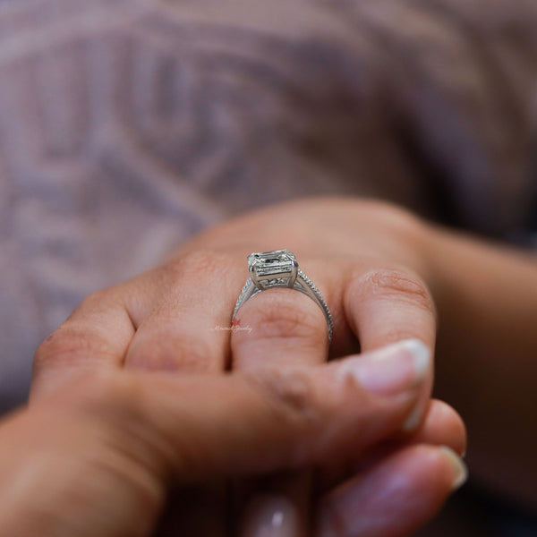 4.5 Carat Emerald cut moissanite engagement ring split shank solitaire ring unique emerald cut moissanite ring wedding ring anniversary ring