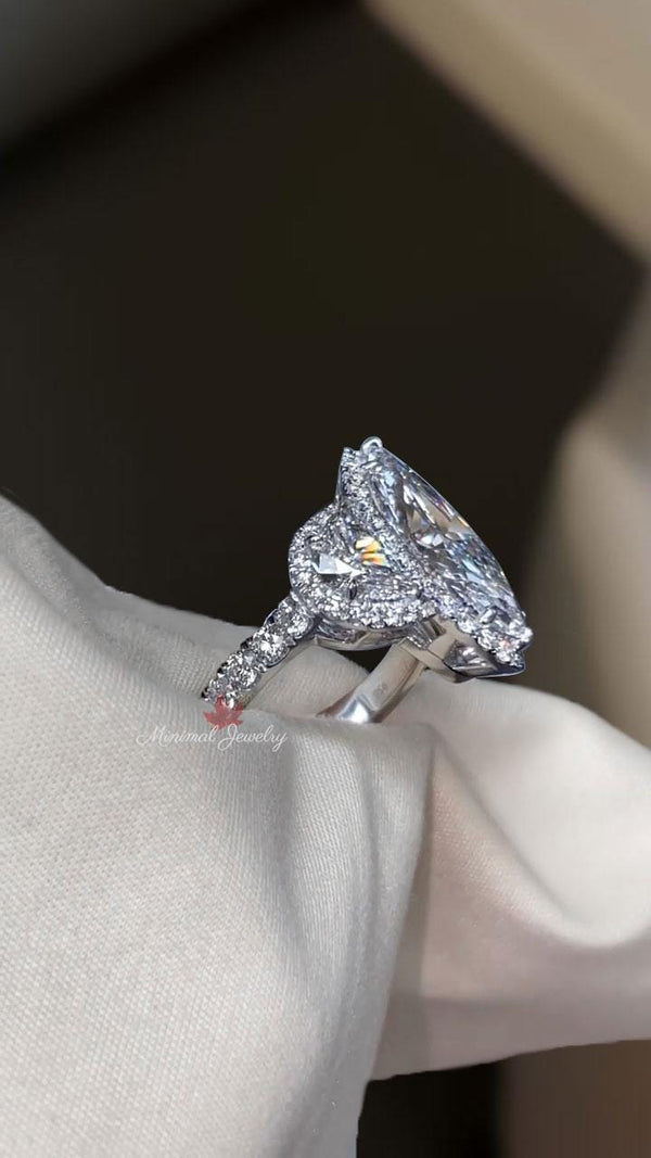 Lab Grown Diamond Ring 4CT marquise engagement ring IGI certified diamond Three stone ring Halo diamond wedding ring for women anniversary