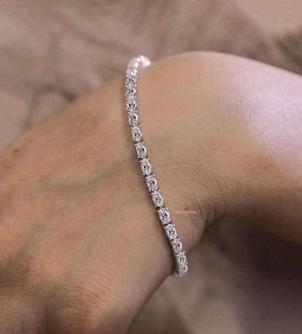 Oval moissanite tennis bracelet,10k/14k solid gold bracelet,eternity luxury,moissanite bracelet,wedding,dainty lab diamond tennis bracelet