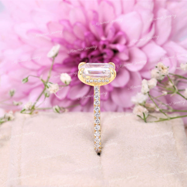 2.5 CT Emerald cut engagement ring,hidden halo,Moissanite Emerald solitaire ring,1.5mm thin band,modern aniversary ring,wedding ring,women