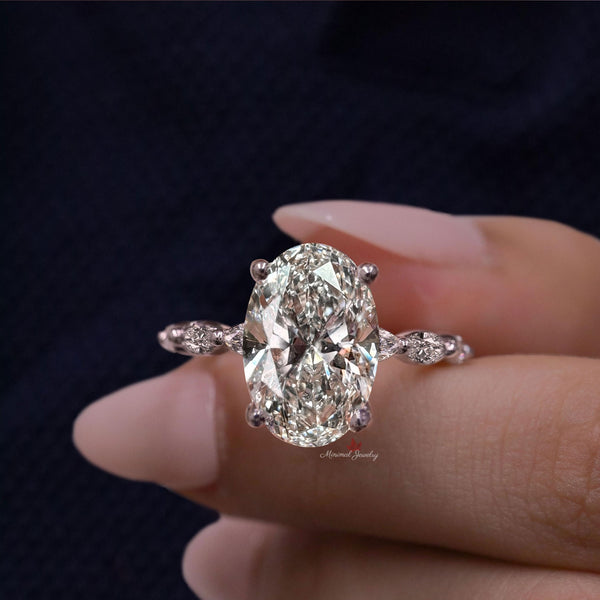 4 CT oval moissanite engagement ring,unique solitaire oval engagement ring,art deco 18k/14K white gold diamond promise wedding ring,women