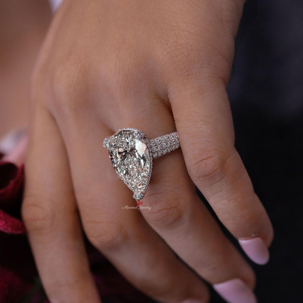 Pear Moissanite Wedding Ring large Anniversary Ring Wide Band Solitaire 10.5CT Pear Shaped Engagement Ring 9th-10th Anniversary Gift Women
