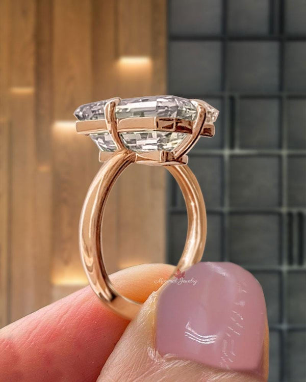 9CT Emerald Cut Engagement Ring in 14K Gold Solitaire emerald cut moissanite Ring Statement Wedding anniversary gift Large Diamond ring