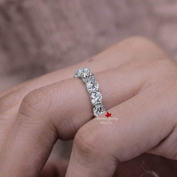 Moissanite Wedding Band eternity band thick 4MM Round Full Eternity ring 14k Gold stackable ring matching wedding engagement ring set women