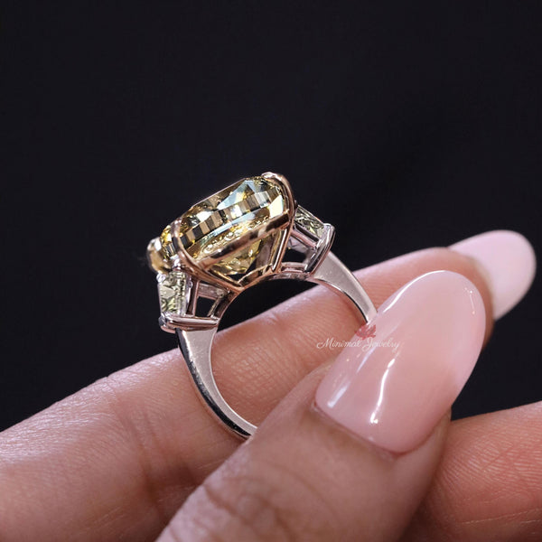 yellow sapphire ring canary cushion cut moissanite ring 20.5CT Three stone large elongated cushion cut engagement ring diamond cocktail ring